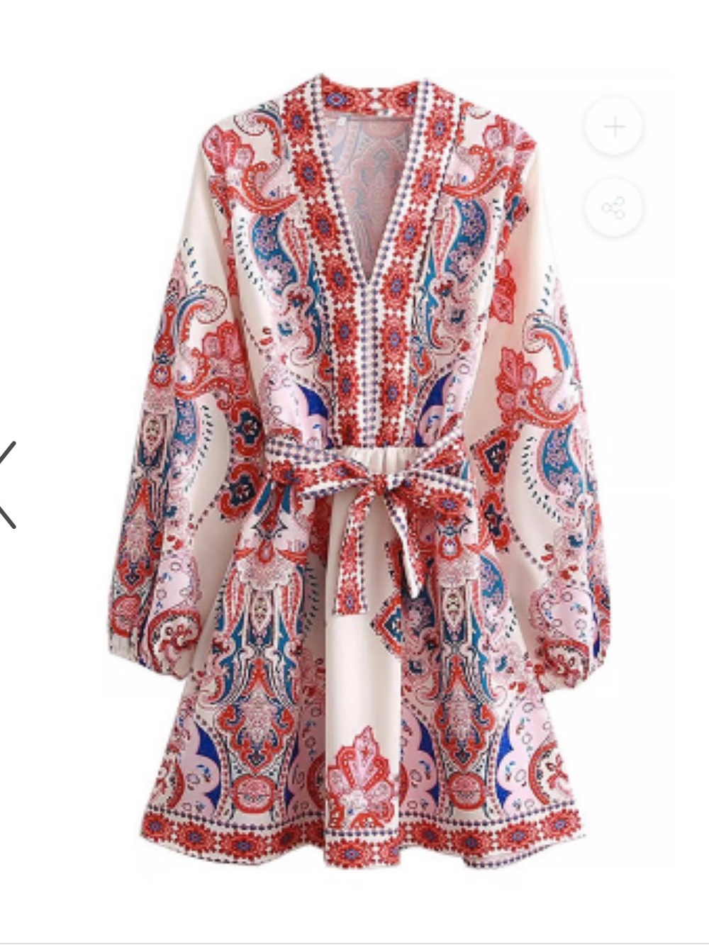 Goodnight Macaroon Tie Waist Dress with Red & Blue Paisley Print Large NEW